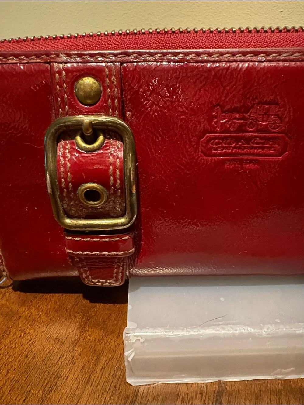 Coach Vintage  Wallet  long wallet Brass Buckle Accents  Autumn red patent leat